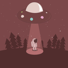 Wall Mural - cute spaceman landing to earth from ufo