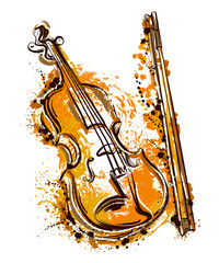 Wall Mural - Violin in watercolor style. Vintage hand drawn vector illustration