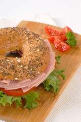 Wall Mural - bagel sandwich with ham