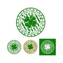 Vector Badges Set With Clover Image In Different Styles For The Feast Day Of St. Patrick In A Green And A Red Color.
