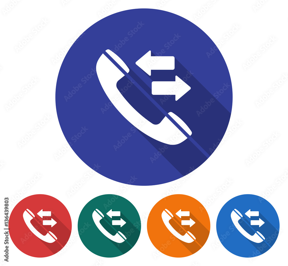 Round icon of handset with incoming-outgoing arrrows. Flat style ...