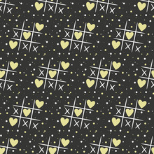 Seamless Pattern With Tic Tak Toe And Hearts On The Black Backgr