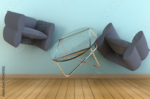 Zero Gravity Room With Modern Round Glass Table And Two