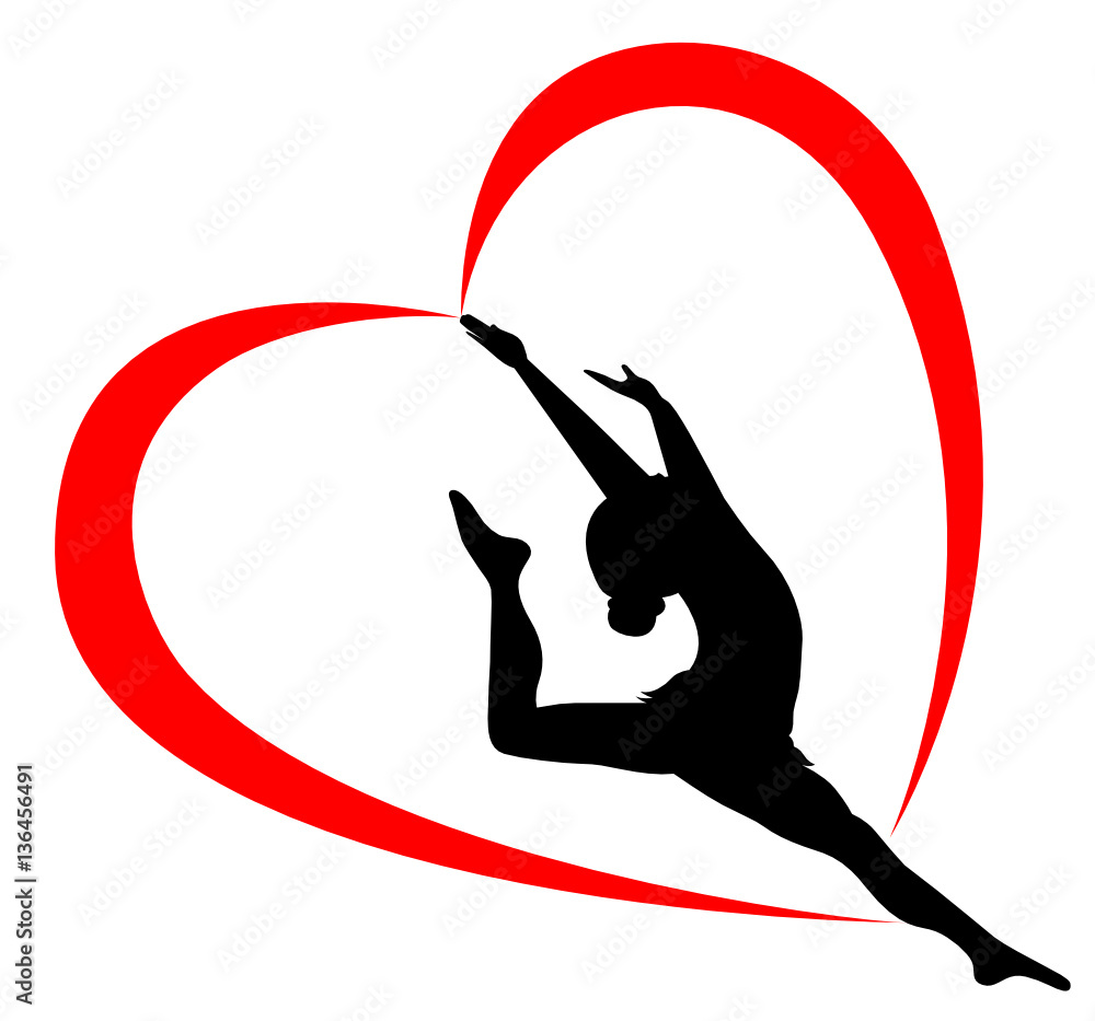 gymnastics logo. gymnast athlete. logo in the form of heart Stock Vector |  Adobe Stock, image size:1000x933