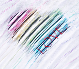 Wall Mural - abstract heart and text love - digital painting , romantic background ( valentine's day )