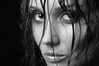 © tugolukof - beautiful woman with wet hair looking at camera, monochrome image