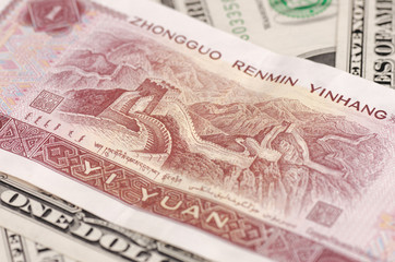 Wall Mural - Reverse of Chinese yuan note with Great Wall of China image.