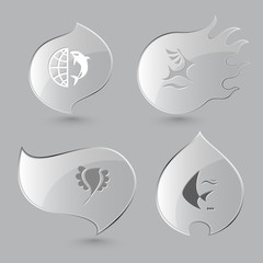 Sticker - 4 images: globe and shamoo, deer, bird, fish. Animal set. Glass