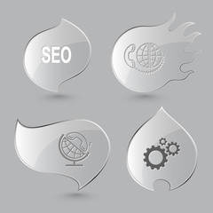 Poster - 4 images: seo, global communication, globe and handset, gears. B