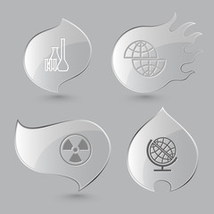 Wall Mural - 4 images: chemical test tubes, shift globe, radiation symbol. Sc