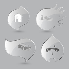 Canvas Print - 4 images: car fueling, road. Transport set. Glass buttons on gra