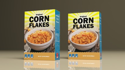 Wall Mural - Corn flakes paper packages. 3d illustration