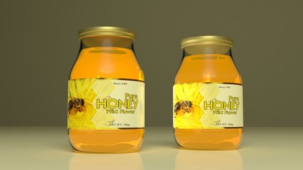 Canvas Print - Honey glass jars. 3d illustration