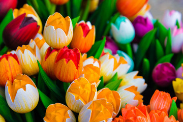 Wooden tulips souvenirs painted in vivid colours