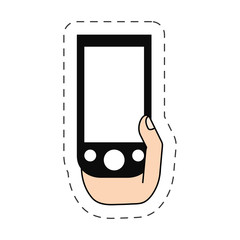 Wall Mural - hand holding smartphone icon-cut line vector illustration eps 10