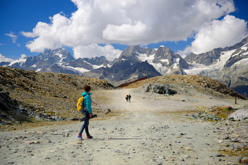 mountaineer are hiking in summer, zermatt switzerland