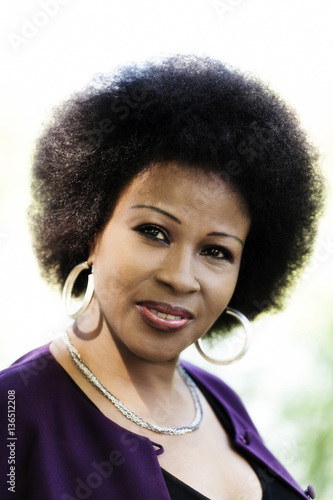 Older African American Woman Outdoor Portrait Purple Top Buy