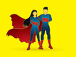 © sila5775 - Superhero Man and Woman standing arms across the chest graphic vector.