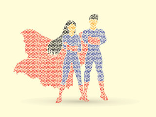 Wall Mural - Superhero Man and Woman standing arms across the chest designed using geometric pattern graphic vector.