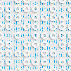 Seamless Chaotic Circle Pattern. White and Blue Wrapping Backgro