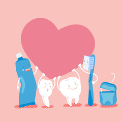 Poster - cute cartoon tooth hold heart