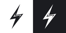 Vector Lightning Icon. Two-tone Version On Black And White Background