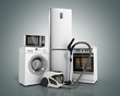 Home appliances Group of white refrigerator washing machine stov