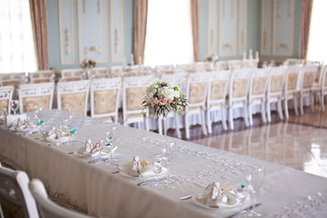 Hall with beautifully decorated wedding table