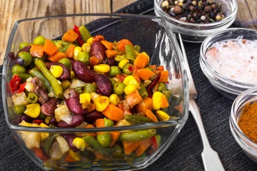 Poster - Stewed vegetables in a glass salad bowl