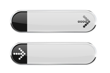 White buttons with black tags and ARROW sign. Menu interface elements with metal frame