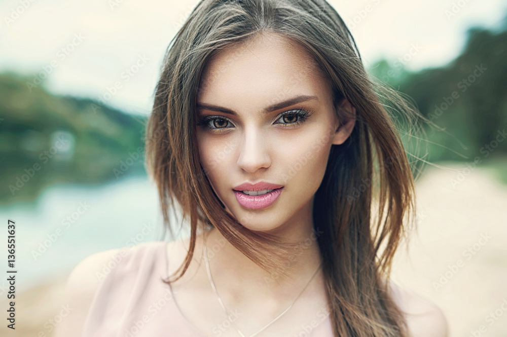 Beautiful girl face close up Stock Photo | Adobe Stock