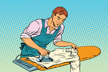 Vintage employee ironed clothes