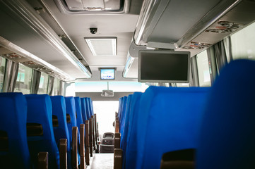 blue salon tourist bus transport. advertising space on the monitor