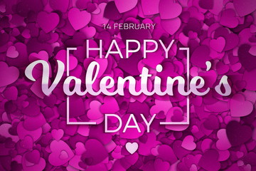 Valentine's Day Vector illustration. Abstract Purple, Violet and Lilac Textured 3d Hearts and Text Background