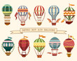 Icons of vintage hot air balloons with flags