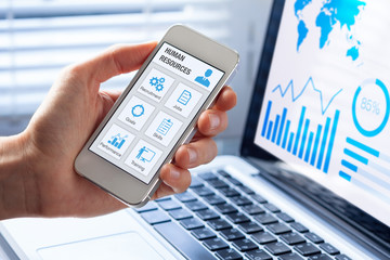 Human resources (HR) management app concept on mobile phone screen