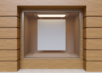 Wall Mural - blank mock up of store street showcase window in a city. 3d rend