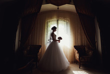 Gorgeous Bride In The Dark Hotel Room