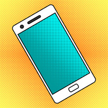 Smartphone. Cell Phone On Yellow Dotted Background. Mobile Phone Style Pop Art Retro.