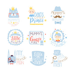 Wall Mural - Little Prince Set Of Prints For Infant Boy Room Or Clothing Design Templates In Pink And Blue Color