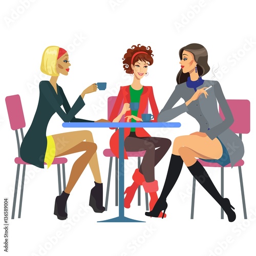 Women sitting in the cafeteria Stock Vector | Adobe Stock