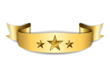 Wall Mural - Gold satin empty ribbon. Golden blank banner. Design decoration element, isolated white background. Vintage retro style. Template flag, greeting. Symbol guarantee product. Vector illustration