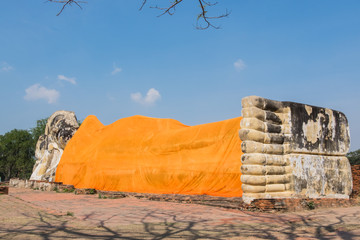 Giant Buddha reclining statue at Wat Lokayasutharam in the histo