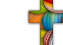 Happy Easter Cross Made Of Colorful Painted Easter Eggs, Religious Christianbackground
