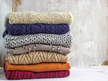 Stack Of  Knitted Sweaters