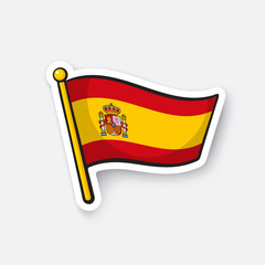 Wall Mural - Vector illustration. Flag of Spain on flagstaff. Location symbol for travelers. Cartoon sticker with contour. Decoration for greeting cards, posters, patches, prints for clothes, emblems