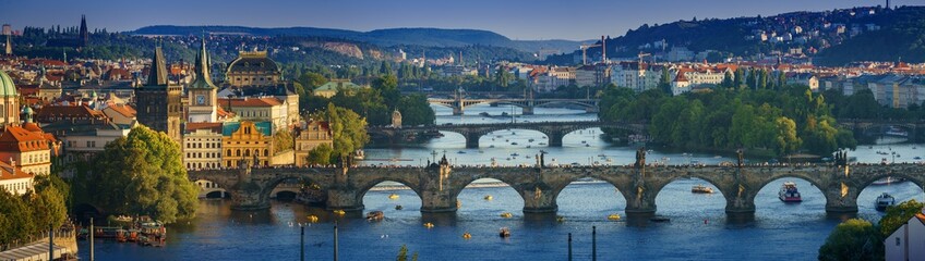 panoramic view vltava river from letn park, prague, czech republic