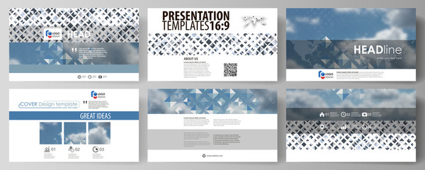 Wall Mural - business templates in hd format for presentation slides. vector layouts in flat style. blue color pa