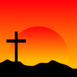 The Cross at sunset background. Vector illustration.