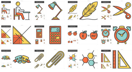 Poster - Education line icon set.